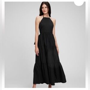 Gap- Tie Back Tiered Black Maxi Dress